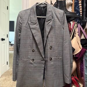 Aqua Gray Plaid Women's Blazer
